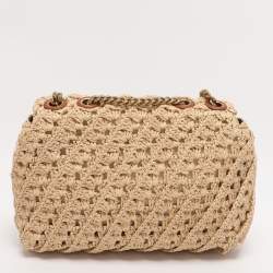 Pre Owned Tory Burch Beige Crochet Straw Small Kira Shoulder Bag