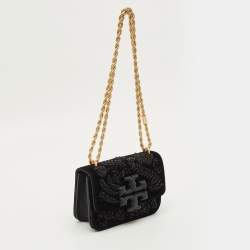 مملوكة مسبقًا Tory Burch Beaded Eleanor Small Black Leather Convertible Shoulder Bag