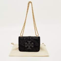 مملوكة مسبقًا Tory Burch Beaded Eleanor Small Black Leather Convertible Shoulder Bag
