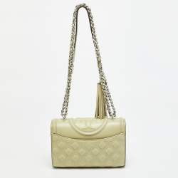 مملوكة مسبقًا Tory Burch Fleming Small Olive Green Leather Shoulder Bag