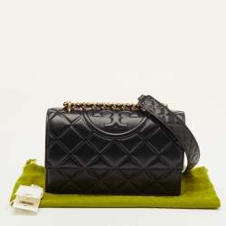 Pre Owned Tory Burch Fleming Small Black Leather Convertible Shoulder Bag