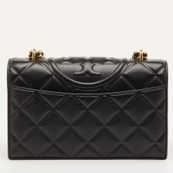 Pre Owned Tory Burch Fleming Small Black Leather Convertible Shoulder Bag