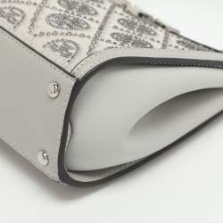 Pre Owned Tory Burch Eleanor Mini Grey Fabric and Leather Top Handle Bag