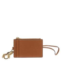 Pre Owned Tory Burch Tan Leather Lanyard ID Card Holder