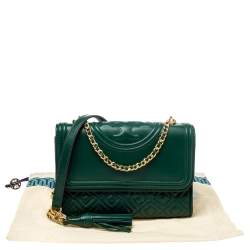 Pre Owned Tory Burch Green Leather Small Fleming Shoulder Bag