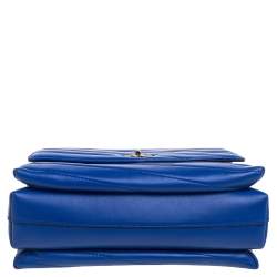 Pre Owned Tory Burch Blue Chevron Leather Kira Top Handle Bag