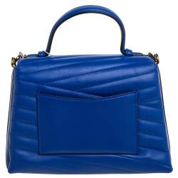 Pre Owned Tory Burch Blue Chevron Leather Kira Top Handle Bag