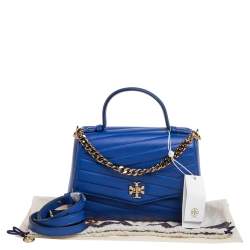 Pre Owned Tory Burch Blue Chevron Leather Kira Top Handle Bag