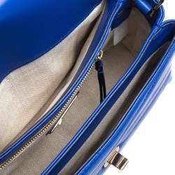 Pre Owned Tory Burch Blue Chevron Leather Kira Top Handle Bag