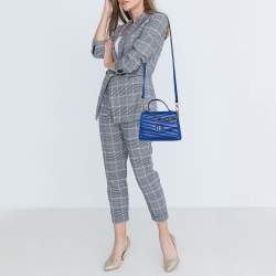 Pre Owned Tory Burch Blue Chevron Leather Kira Top Handle Bag