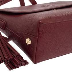 Pre Owned Tory Burch Garnet Red Leather Thea Messenger Bag