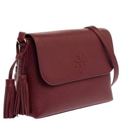 Pre Owned Tory Burch Garnet Red Leather Thea Messenger Bag