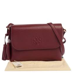 Pre Owned Tory Burch Garnet Red Leather Thea Messenger Bag