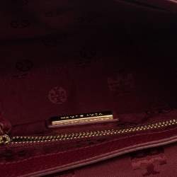 Pre Owned Tory Burch Garnet Red Leather Thea Messenger Bag
