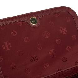 Pre Owned Tory Burch Garnet Red Leather Thea Messenger Bag