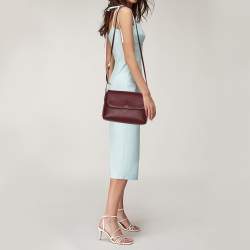 Pre Owned Tory Burch Garnet Red Leather Thea Messenger Bag
