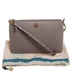 Pre Owned Tory Burch Grey Pebbled Leather Kira Top Zip Crossbody Bag