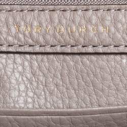 Pre Owned Tory Burch Grey Pebbled Leather Kira Top Zip Crossbody Bag