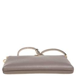 Pre Owned Tory Burch Grey Pebbled Leather Kira Top Zip Crossbody Bag