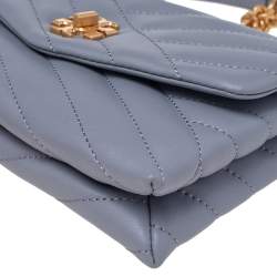Pre Owned Tory Burch Grey Chevron Quilted Leather Kira Wallet On Chain
