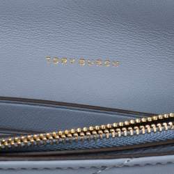 Pre Owned Tory Burch Grey Chevron Quilted Leather Kira Wallet On Chain