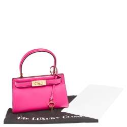 Pre Owned Tory Burch Fuchsia Leather Petite Lee Radziwill Top Handle Bag