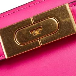 Pre Owned Tory Burch Fuchsia Leather Petite Lee Radziwill Top Handle Bag