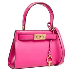 Pre Owned Tory Burch Fuchsia Leather Petite Lee Radziwill Top Handle Bag