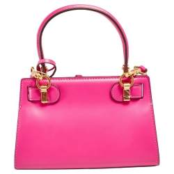 Pre Owned Tory Burch Fuchsia Leather Petite Lee Radziwill Top Handle Bag