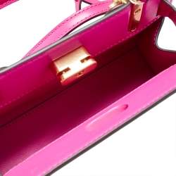 Pre Owned Tory Burch Fuchsia Leather Petite Lee Radziwill Top Handle Bag