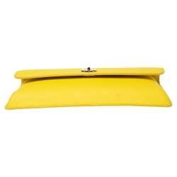 Pre Owned Tory Burch Yellow Leather Slim Diana Flap Clutch