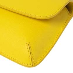 Pre Owned Tory Burch Yellow Leather Slim Diana Flap Clutch