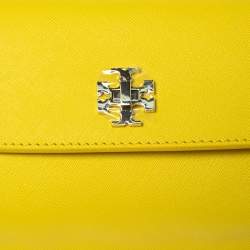Pre Owned Tory Burch Yellow Leather Slim Diana Flap Clutch