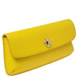 Pre Owned Tory Burch Yellow Leather Slim Diana Flap Clutch