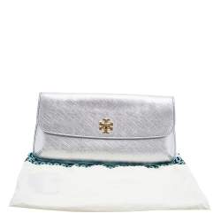 Pre Owned حقيبة كلتش توري برش قلاب ديانا رفيعة جلد فضي