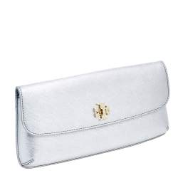 Pre Owned حقيبة كلتش توري برش قلاب ديانا رفيعة جلد فضي