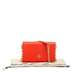 Pre Owned Tory Burch Red Leather Robinson Wallet On Chain