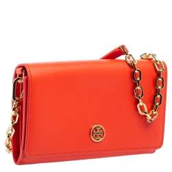 Pre Owned Tory Burch Red Leather Robinson Wallet On Chain