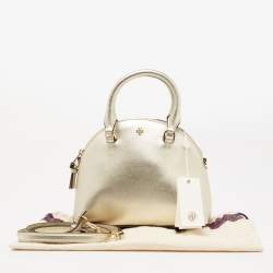 Pre Owned Tory Burch Gold Saffiano Leather Mini Robinson Dome Satchel