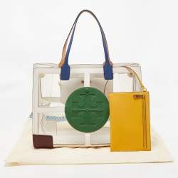 Pre Owned Tory Burch Multicolor/Clear PVC and Faux Leather Quadrant Ella Tote