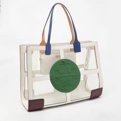 Pre Owned Tory Burch Multicolor/Clear PVC and Faux Leather Quadrant Ella Tote