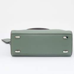 Pre Owned Tory Burch Green/Brown Leather and Suede Small Lee Radziwill Double Bag