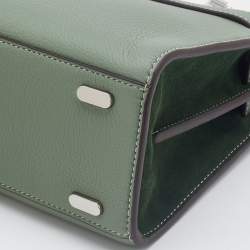 Pre Owned Tory Burch Green/Brown Leather and Suede Small Lee Radziwill Double Bag