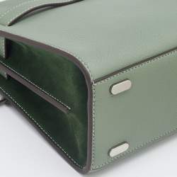 Pre Owned Tory Burch Green/Brown Leather and Suede Small Lee Radziwill Double Bag