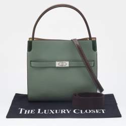 Pre Owned Tory Burch Green/Brown Leather and Suede Small Lee Radziwill Double Bag