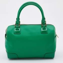 Pre Owned Tory Burch Green Leather Robinson Boston Bag