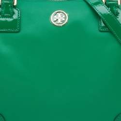 Pre Owned Tory Burch Green Leather Robinson Boston Bag