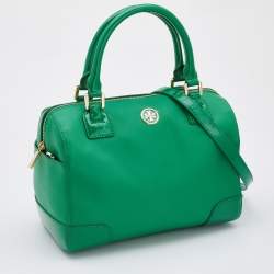 Pre Owned Tory Burch Green Leather Robinson Boston Bag