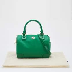 Pre Owned Tory Burch Green Leather Robinson Boston Bag