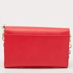 Pre Owned Tory Burch Red Leather Robinson Chain Clutch Bag